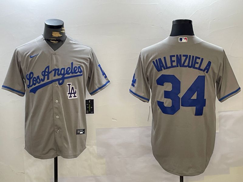 Men Los Angeles Dodgers #34 Valenzuela Grey Game 2024 Nike MLB Jersey style 10294